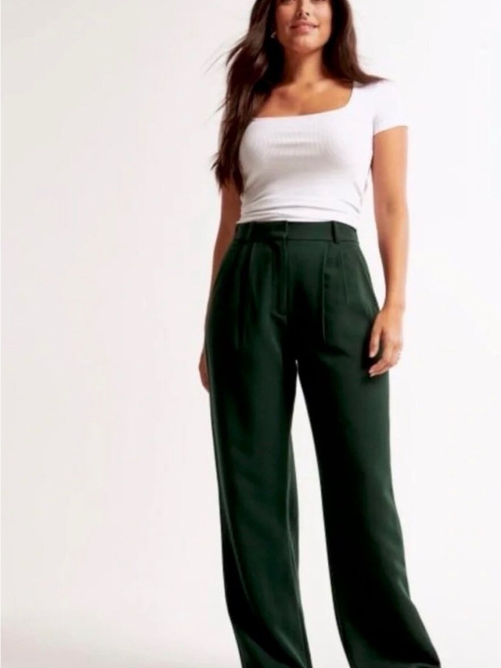 Abercrombie & Fitch Deep Green High-Waist Wide Leg Pants